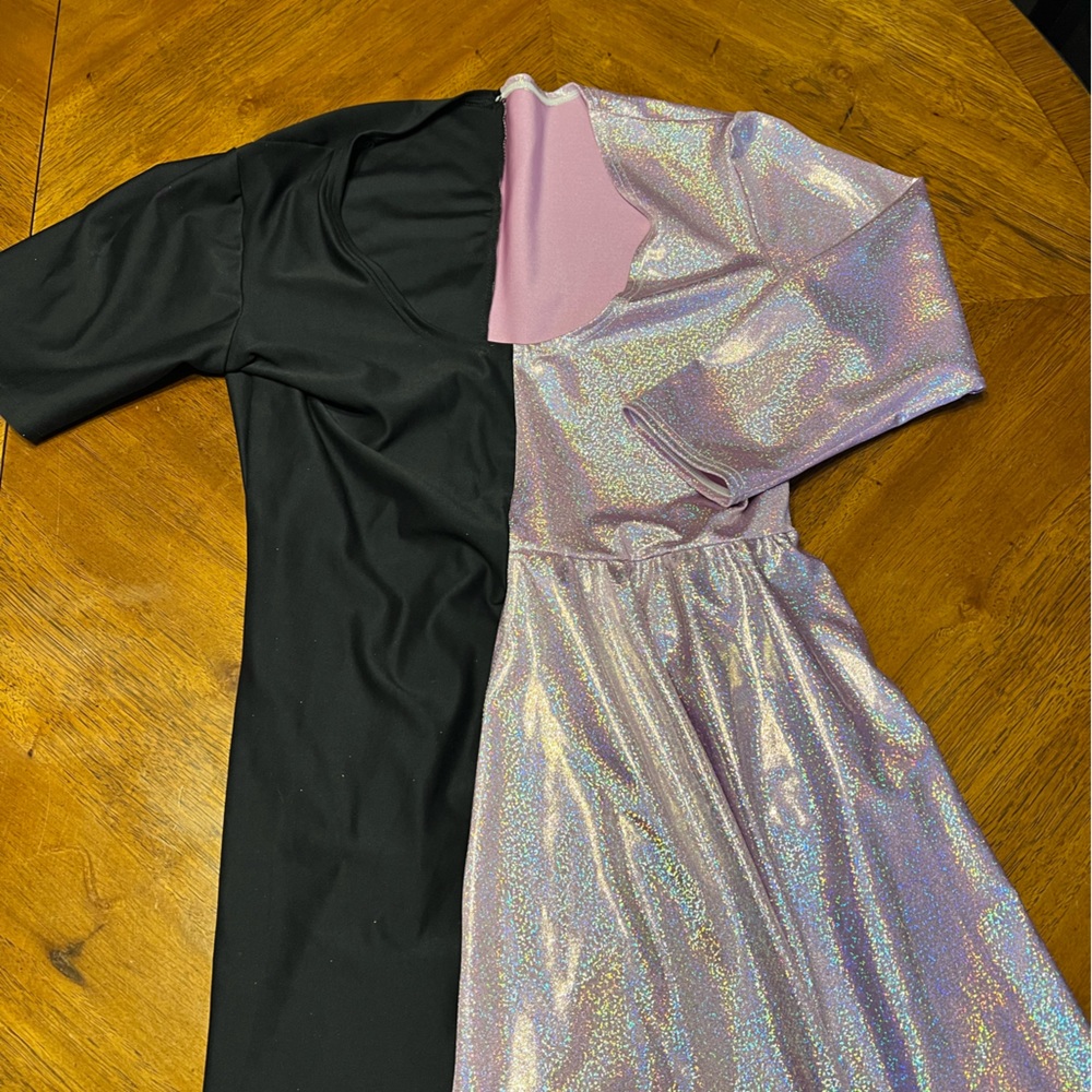 Coquetry Clothing Color Split Genderbender Suit Black And Pink Glitter Dress